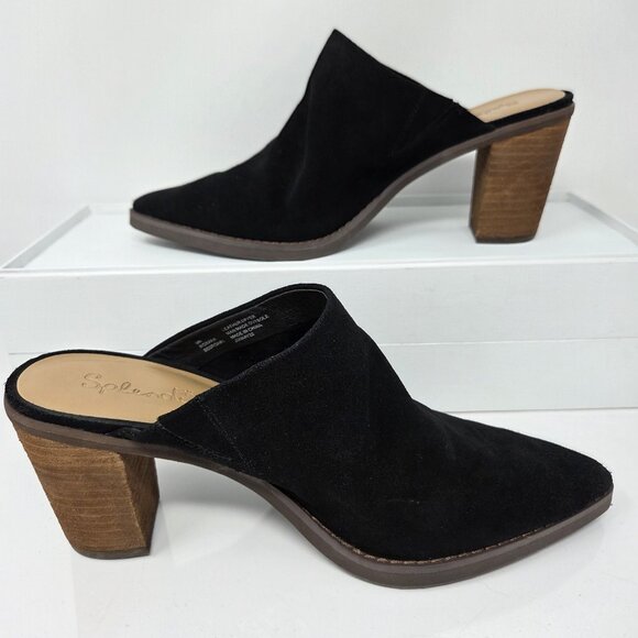 Splendid Womens 9 Suede Mules Roxana Pointed Toe Clog Chunky Block Heels Boho - Picture 2 of 11